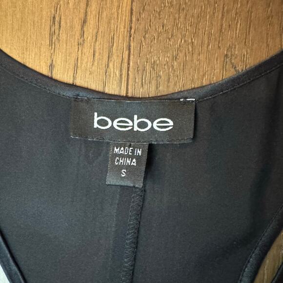 Vtg Bebe Y2K Silk Tank Top S Black Ivory Sequin Embellished Plunge V-Neck - Picture 3 of 6